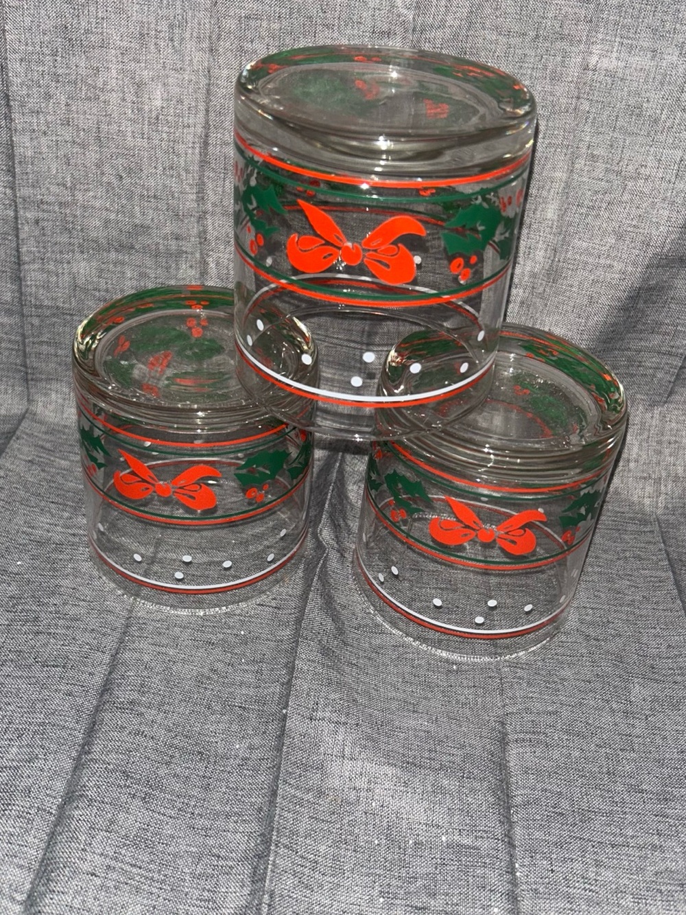 Vintage Festive Bow & Holly Glass Tumbler Set - Red & Green